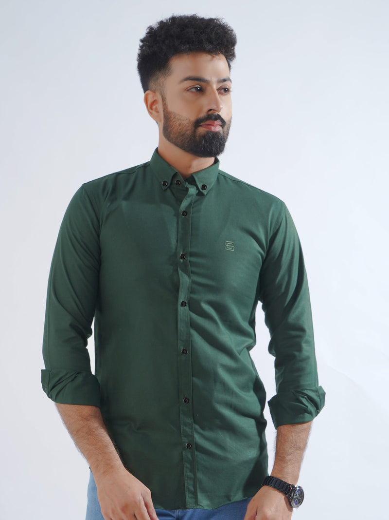 Bottle Green Plain Button Down Casual Shirt (CSB-213)