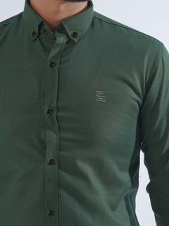 Bottle Green Plain Button Down Casual Shirt (CSB-213)