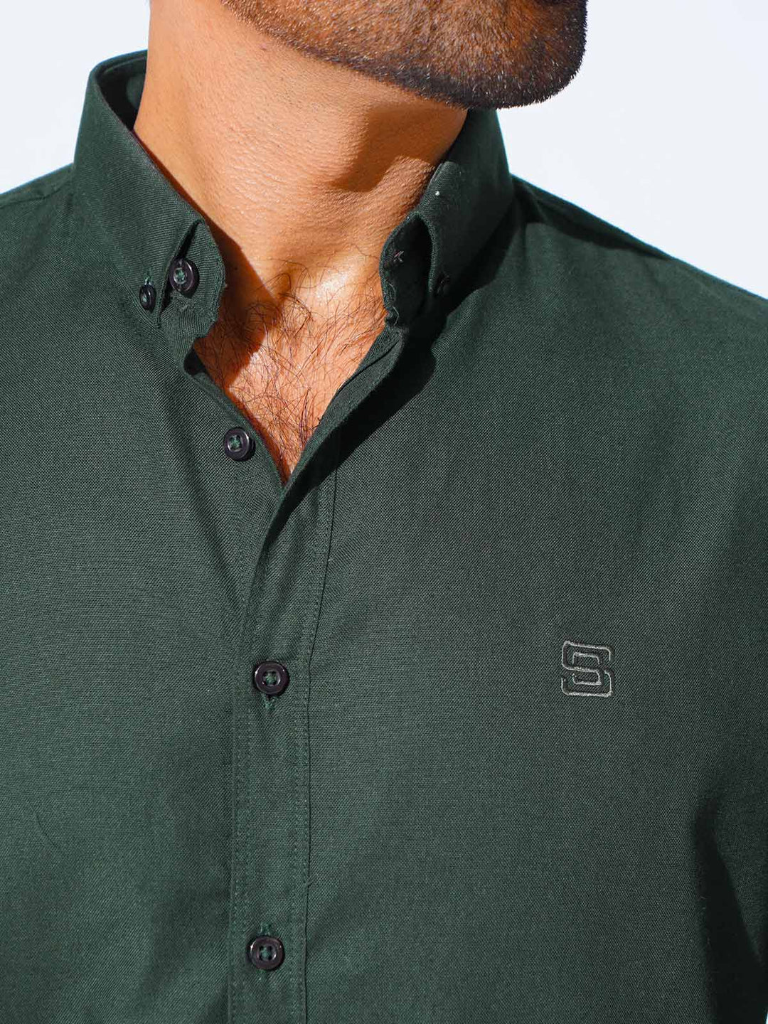 Bottle Green Plain Button Down Casual Shirt (CSB-213)