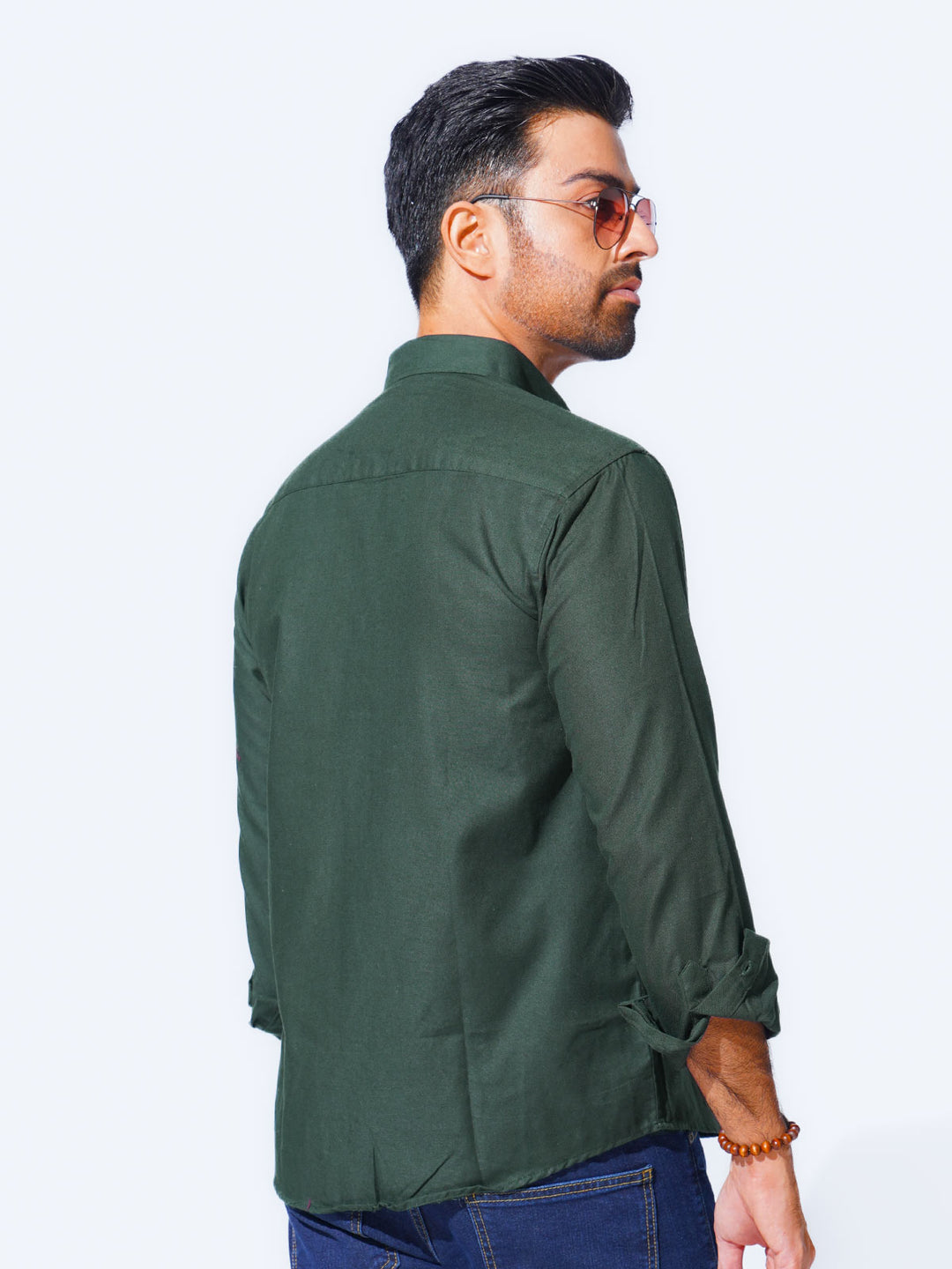 Bottle Green Plain Button Down Casual Shirt (CSB-213)