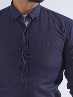 Navy Blue Plain Button Down Casual Shirt (CSB-214)