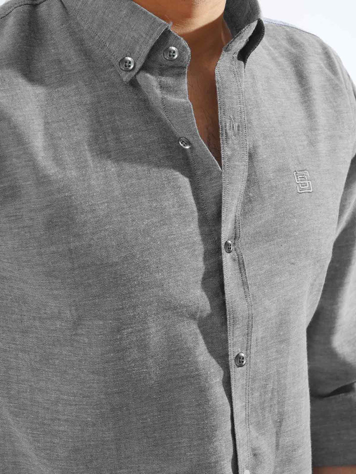 Grey Self Button Down Casual Shirt (CSB-215)