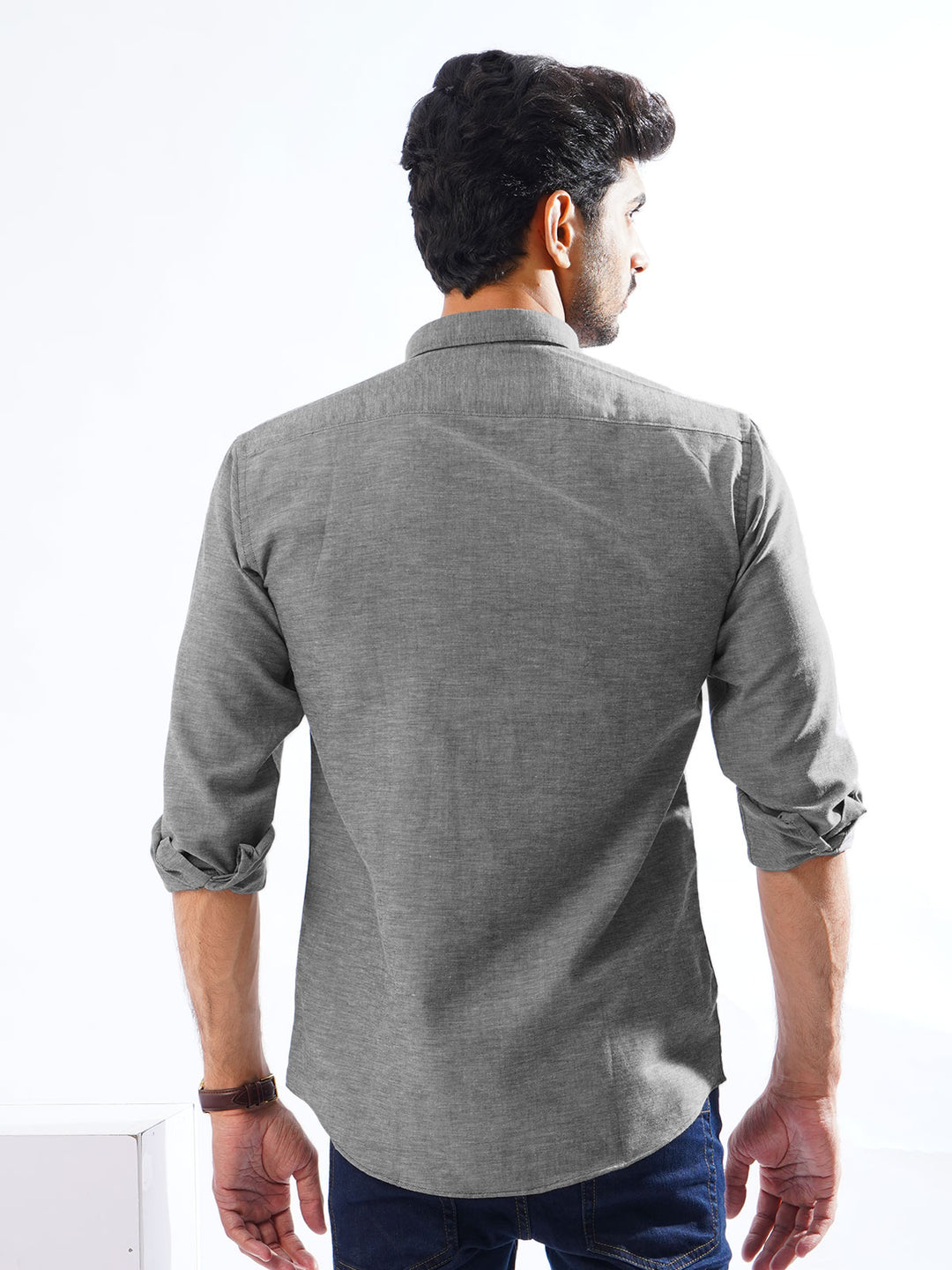 Grey Self Button Down Casual Shirt (CSB-215)