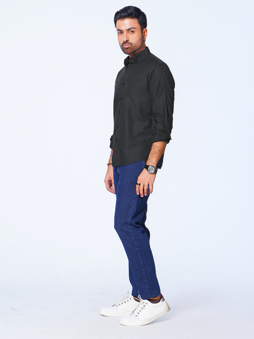 Black Plain Button Down Casual Shirt (CSB-218)