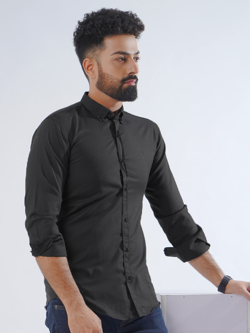 Black Plain Button Down Casual Shirt (CSB-218)