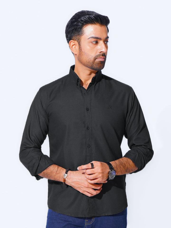 Black Plain Button Down Casual Shirt (CSB-218)