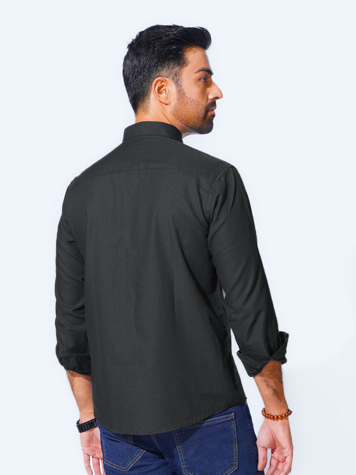 Black Plain Button Down Casual Shirt (CSB-218)