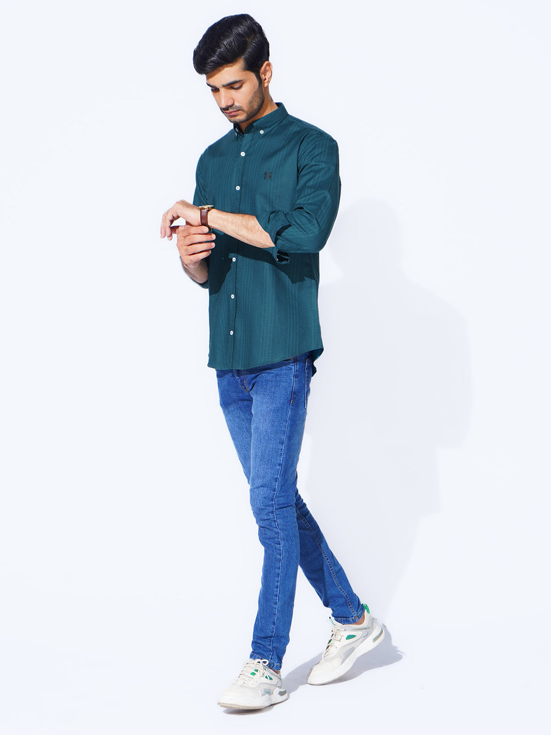 Teal Self Button Down Casual Shirt (CSB-220)