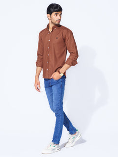 Rust Self Button Down Casual Shirt (CSB-221)