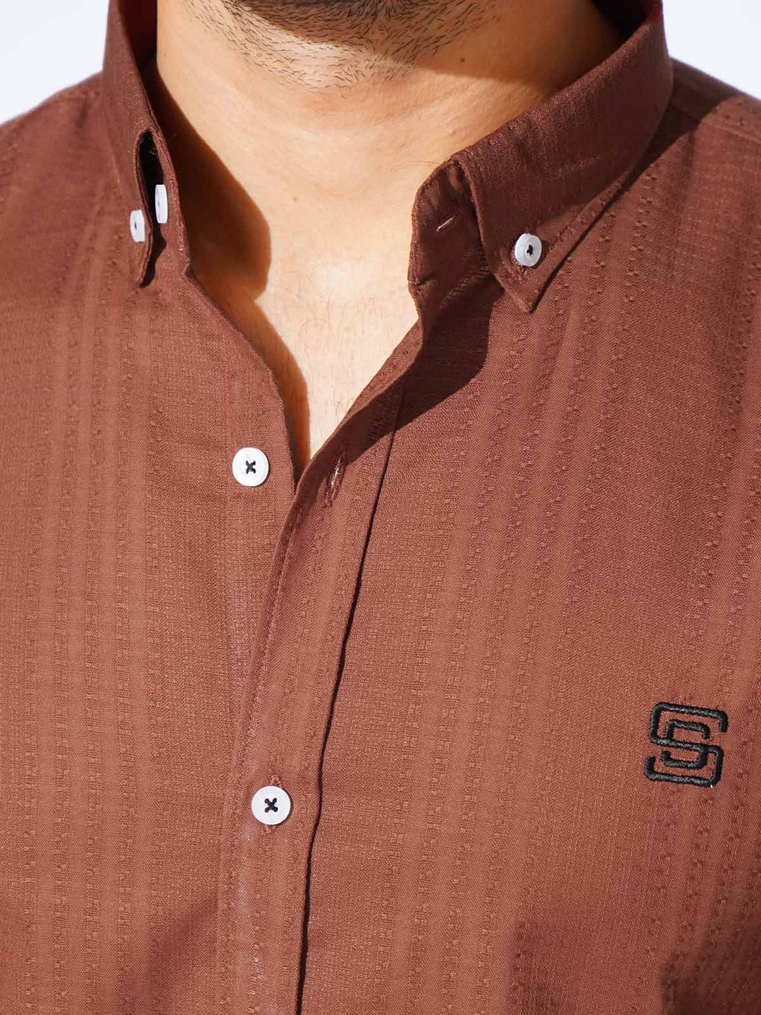 Rust Self Button Down Casual Shirt (CSB-221)