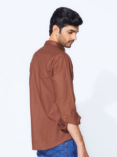 Rust Self Button Down Casual Shirt (CSB-221)