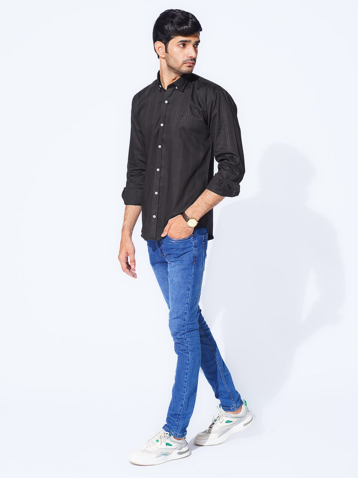 Black Self Button Down Casual Shirt (CSB-223)