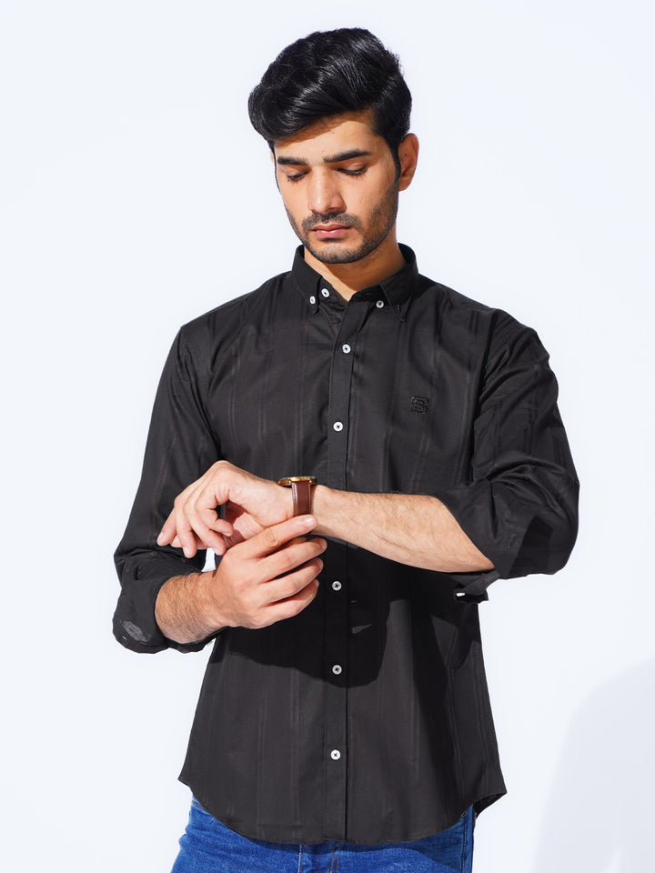 Black Self Button Down Casual Shirt (CSB-223)