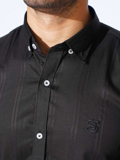 Black Self Button Down Casual Shirt (CSB-223)