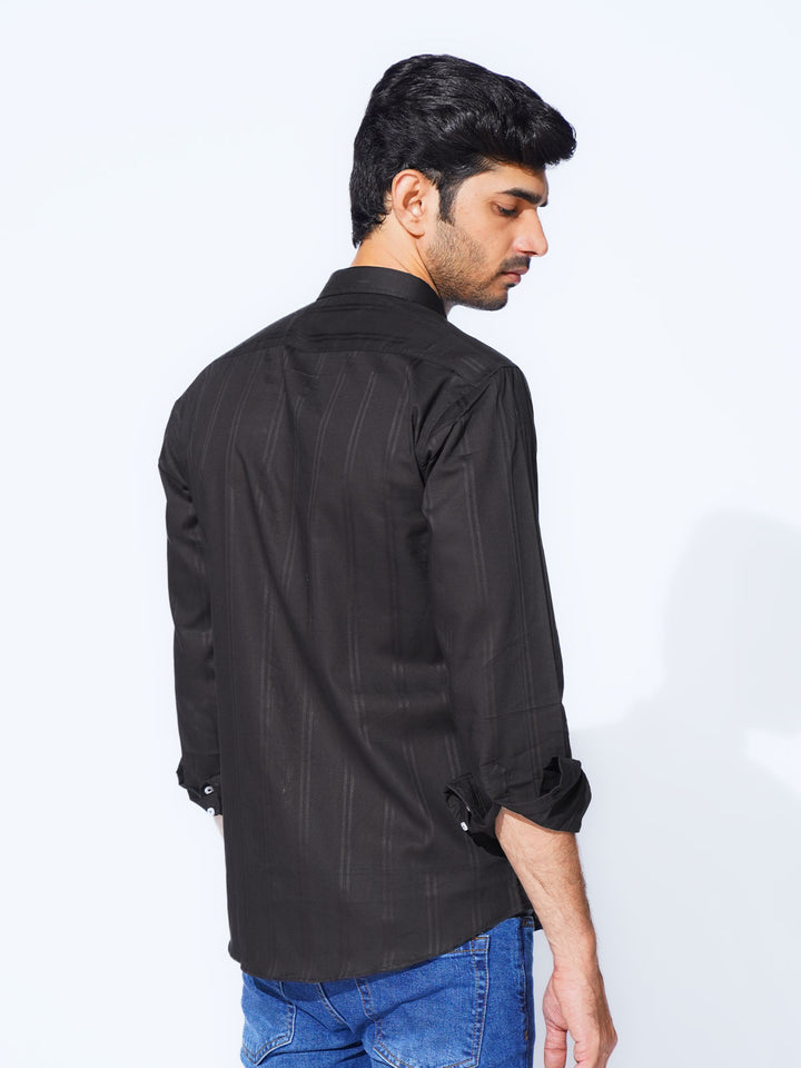 Black Self Button Down Casual Shirt (CSB-223)