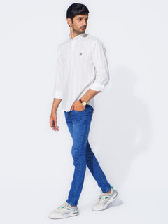 White Self Button Down Casual Shirt (CSB-224)