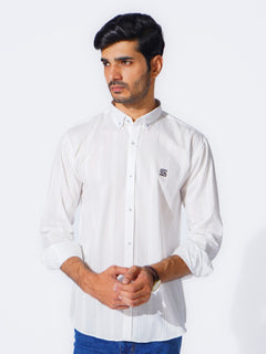 White Self Button Down Casual Shirt (CSB-224)