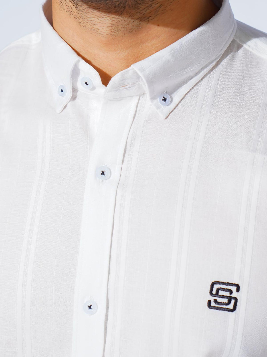 White Self Button Down Casual Shirt (CSB-224)