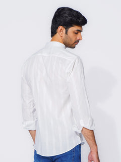 White Self Button Down Casual Shirt (CSB-224)