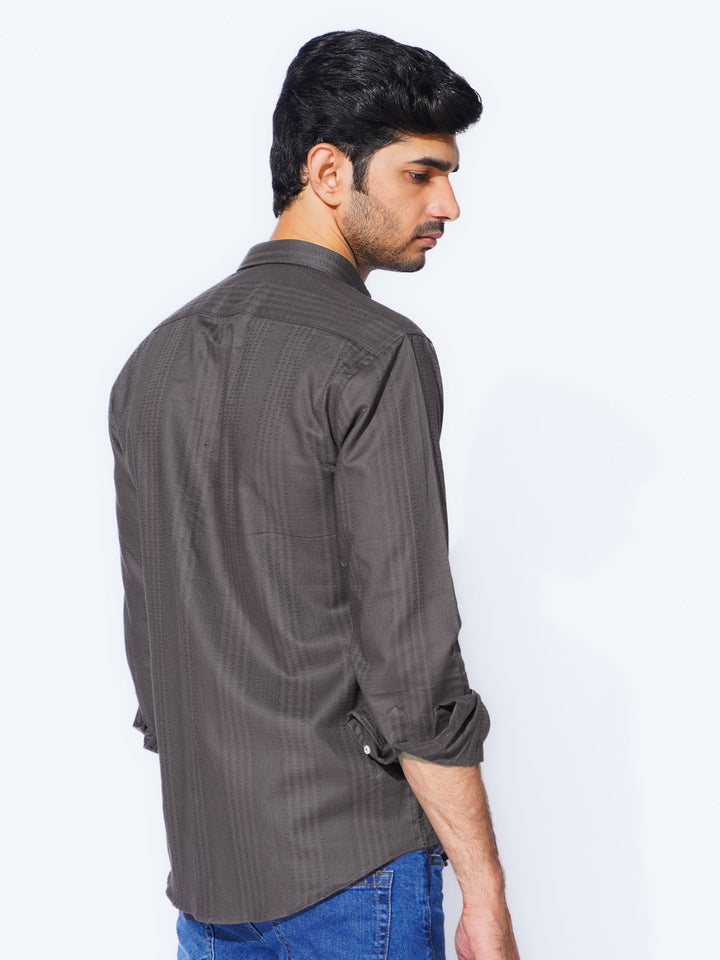 Dark Grey Self Button Down Casual Shirt (CSB-225)