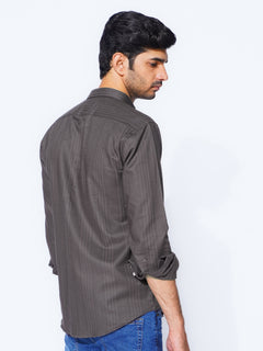 Dark Grey Self Button Down Casual Shirt (CSB-225)