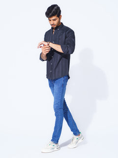 Navy Blue Self Button Down Casual Shirt (CSB-226)