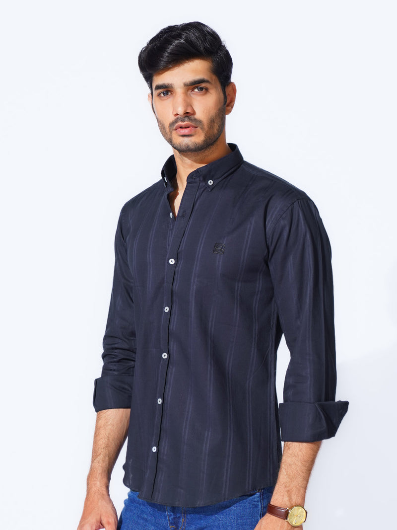 Navy Blue Self Button Down Casual Shirt (CSB-226)