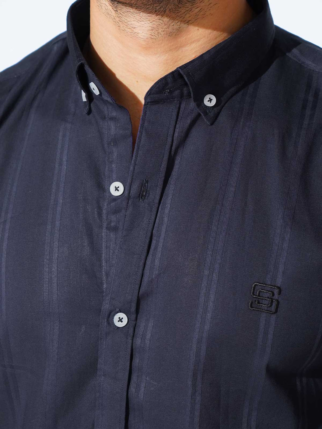 Navy Blue Self Button Down Casual Shirt (CSB-226)