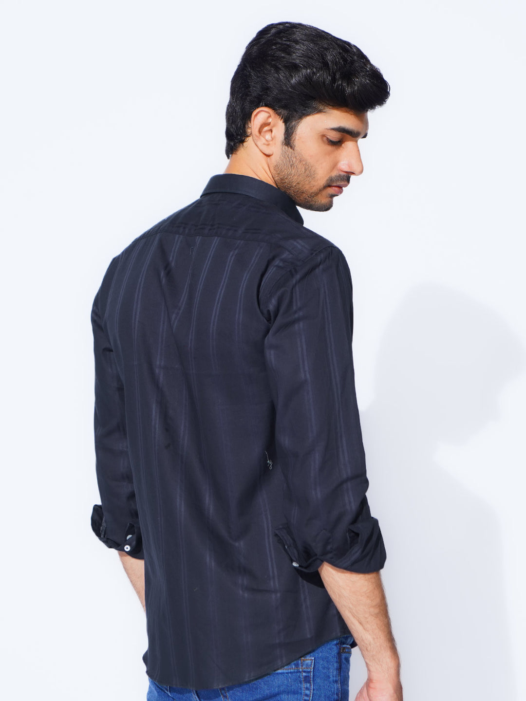 Navy Blue Self Button Down Casual Shirt (CSB-226)