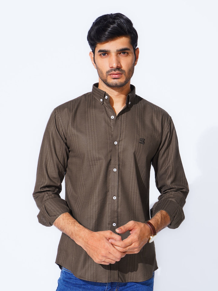 Dark Brown Self Button Down Casual Shirt (CSB-227)