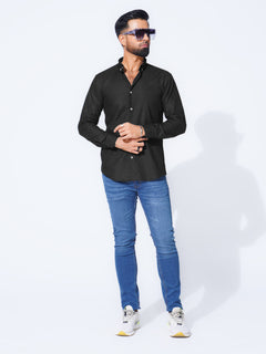 Black Plain Button Down Casual Shirt (CSB-230)