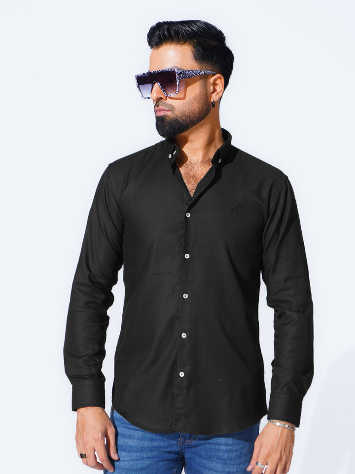 Black Plain Button Down Casual Shirt (CSB-230)