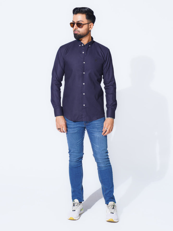 Navy Blue Plain Button Down Casual Shirt (CSB-232)