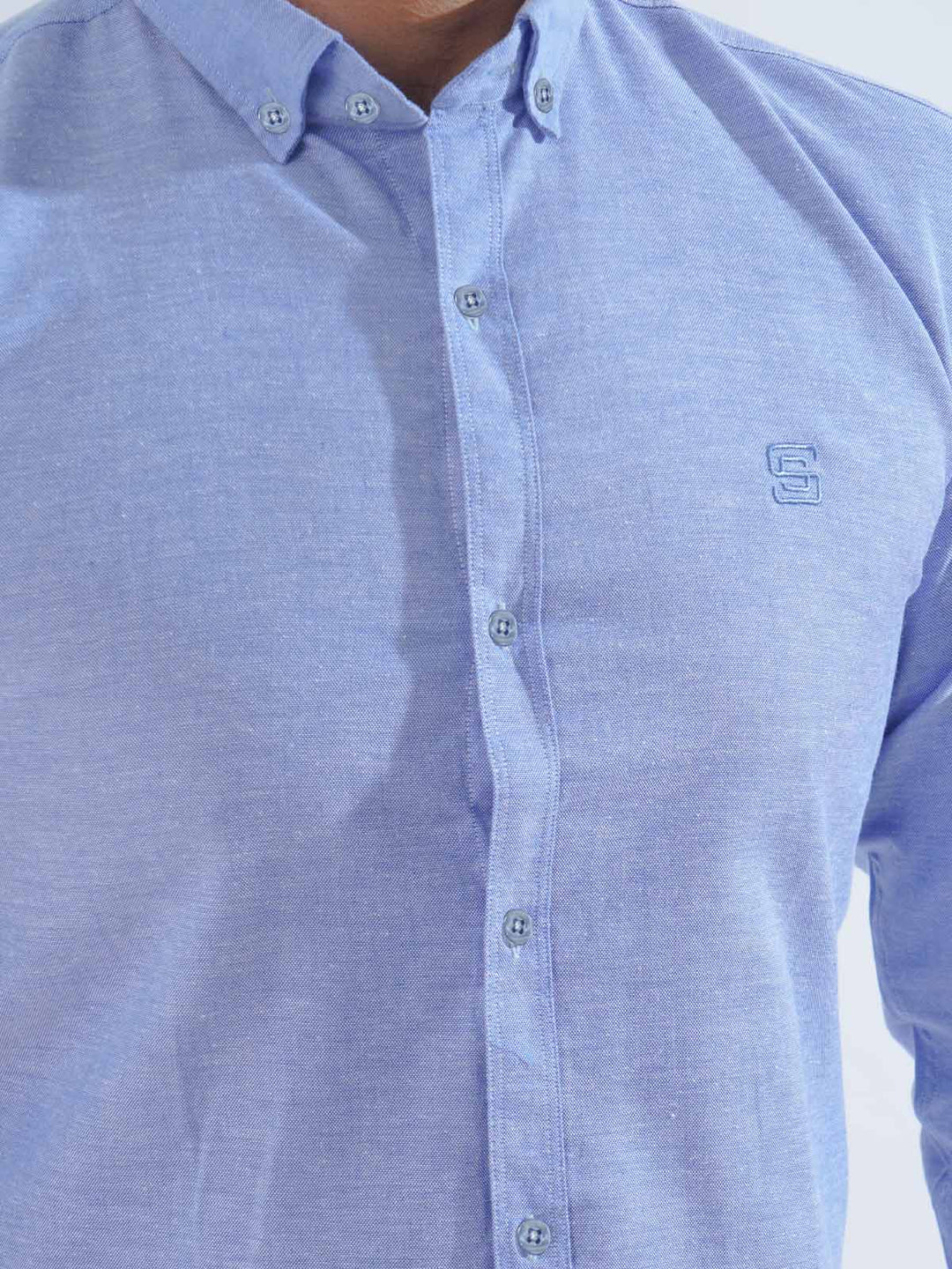 Blue Self Button Down Casual Shirt (CSB-237)