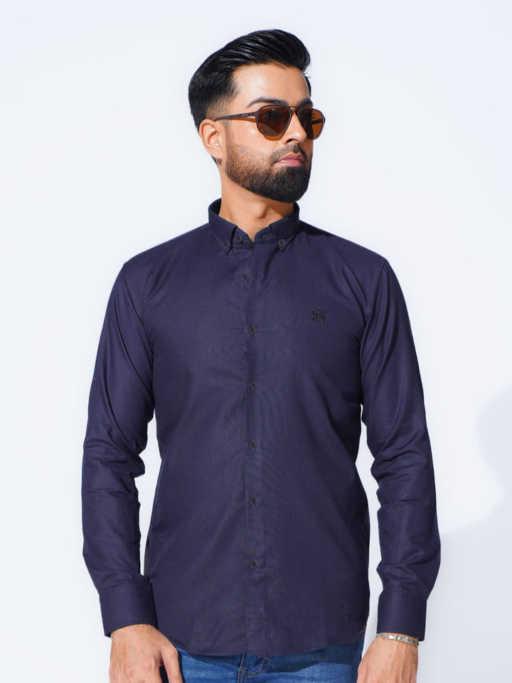 Navy Blue Self Button Down Casual Shirt (CSB-240)