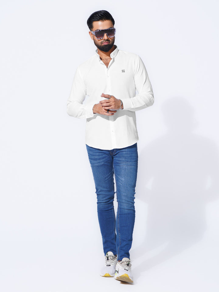 White Self Button Down Casual Shirt (CSB-241)