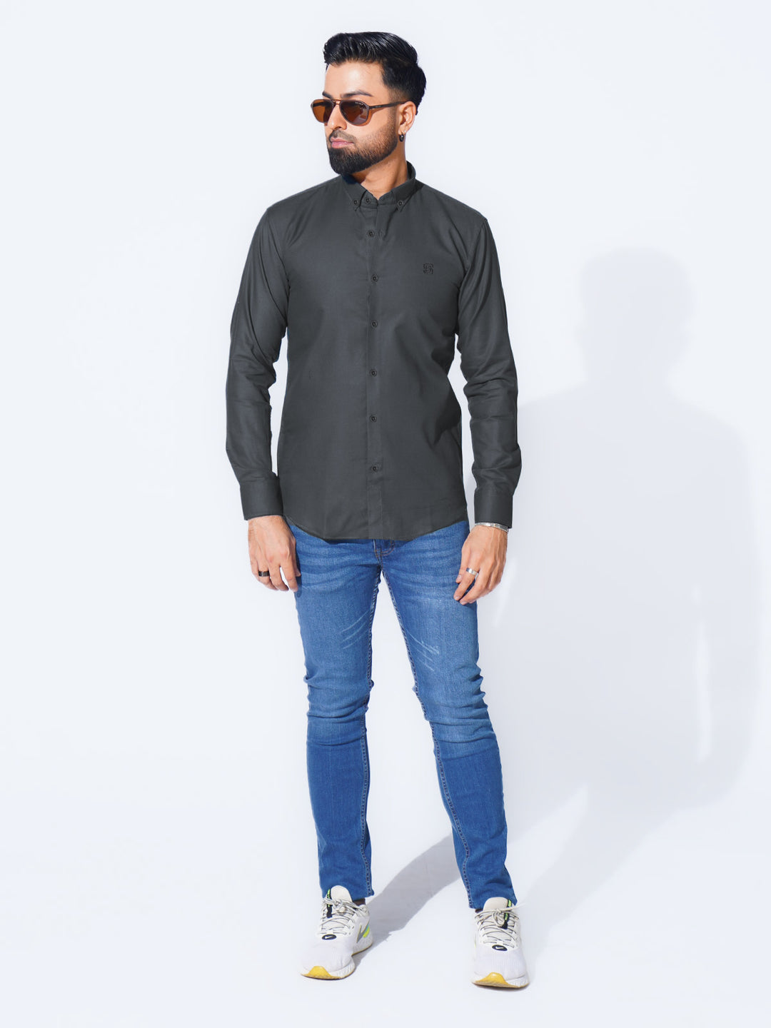 Charcoal Self Button Down Casual Shirt (CSB-243)