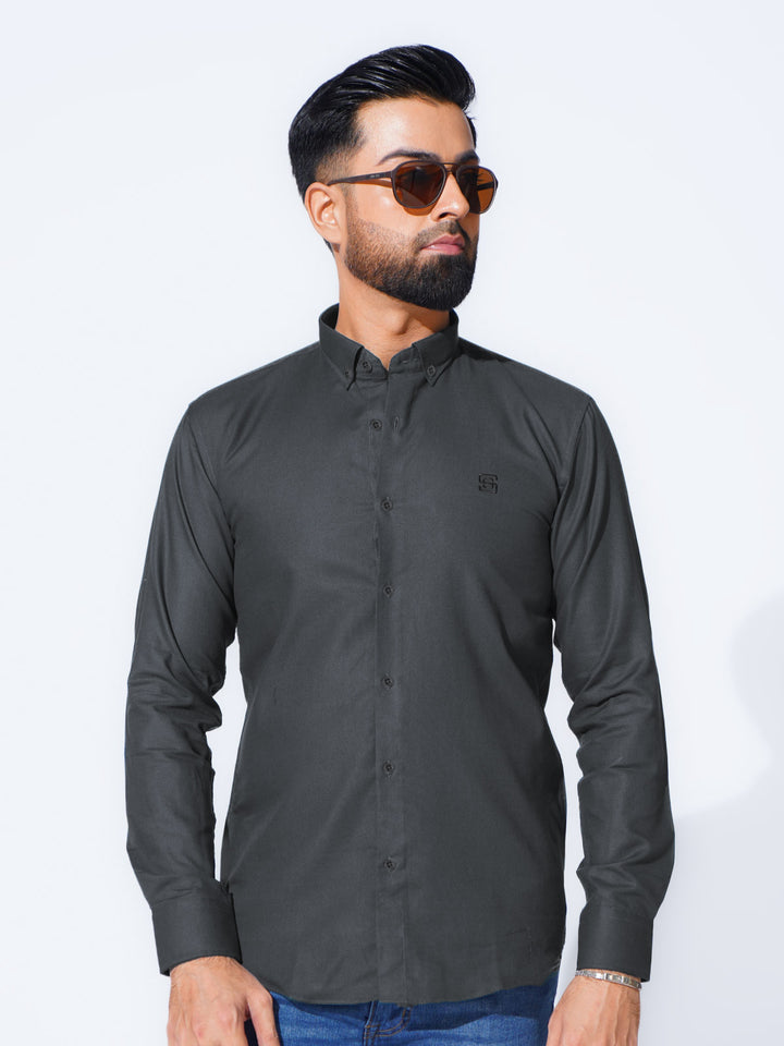 Charcoal Self Button Down Casual Shirt (CSB-243)