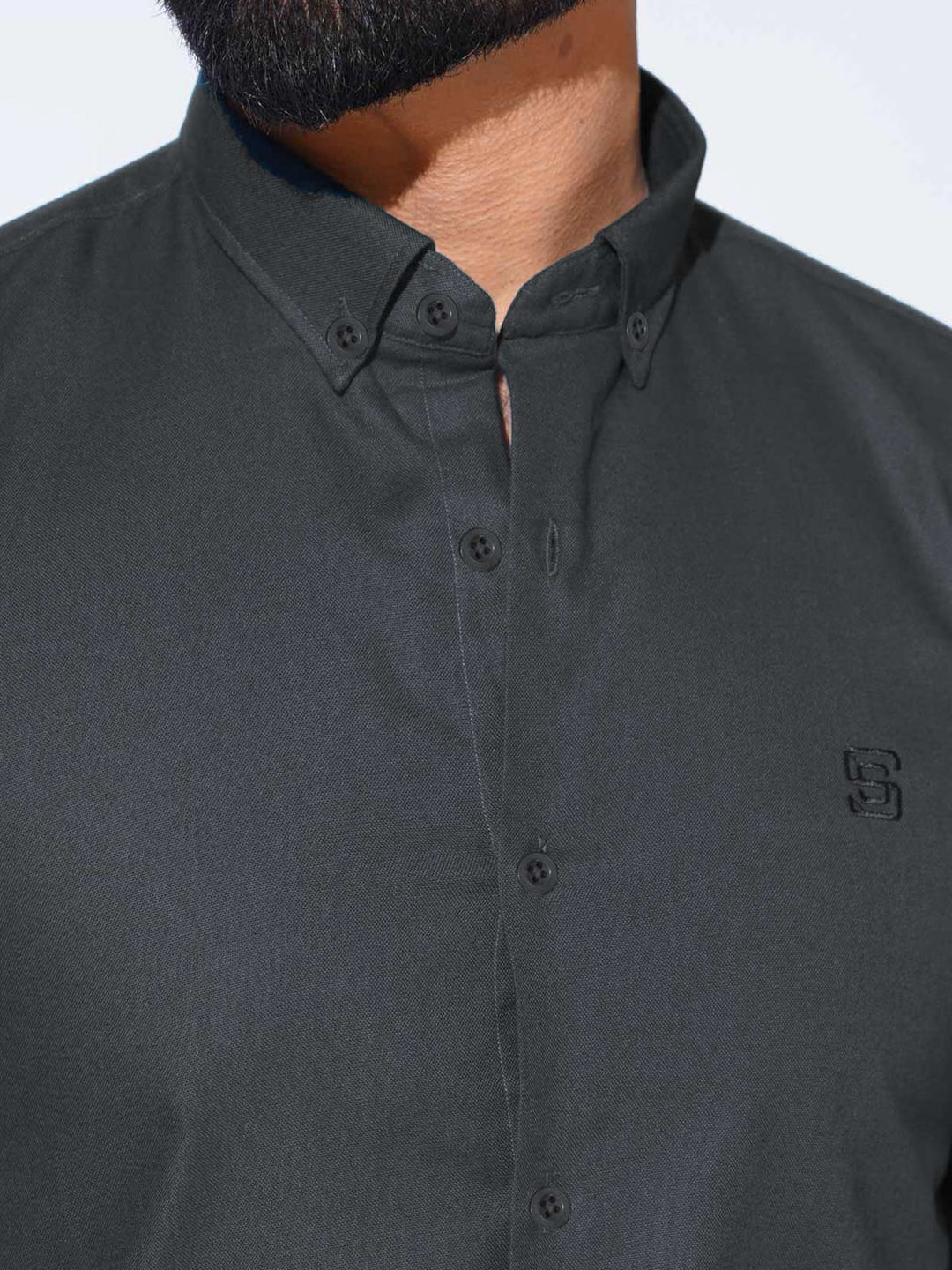 Charcoal Self Button Down Casual Shirt (CSB-243)