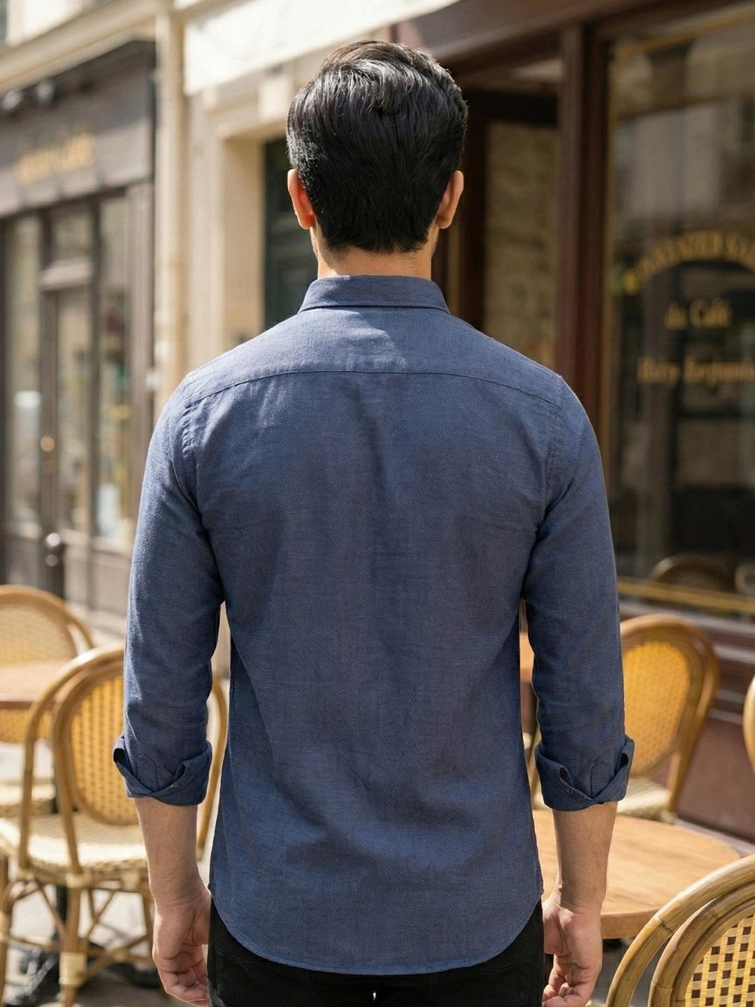 Dark Blue Self Button Down Casual Shirt (CSB-305)