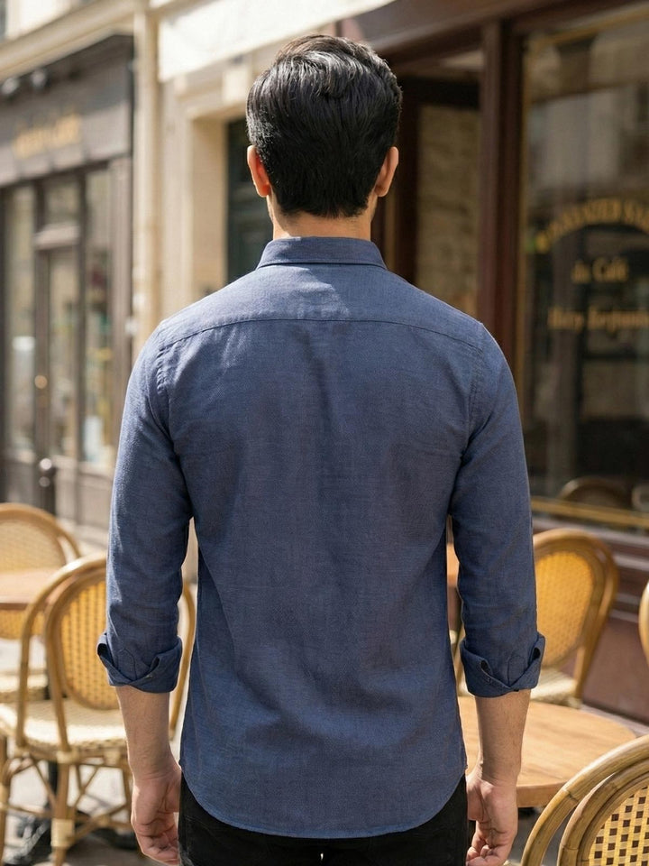 Dark Blue Self Button Down Casual Shirt (CSB-305)