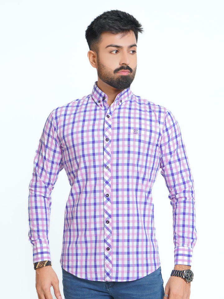 Blue & Purple Self Check Button Down Casual Shirt (CSC-059)