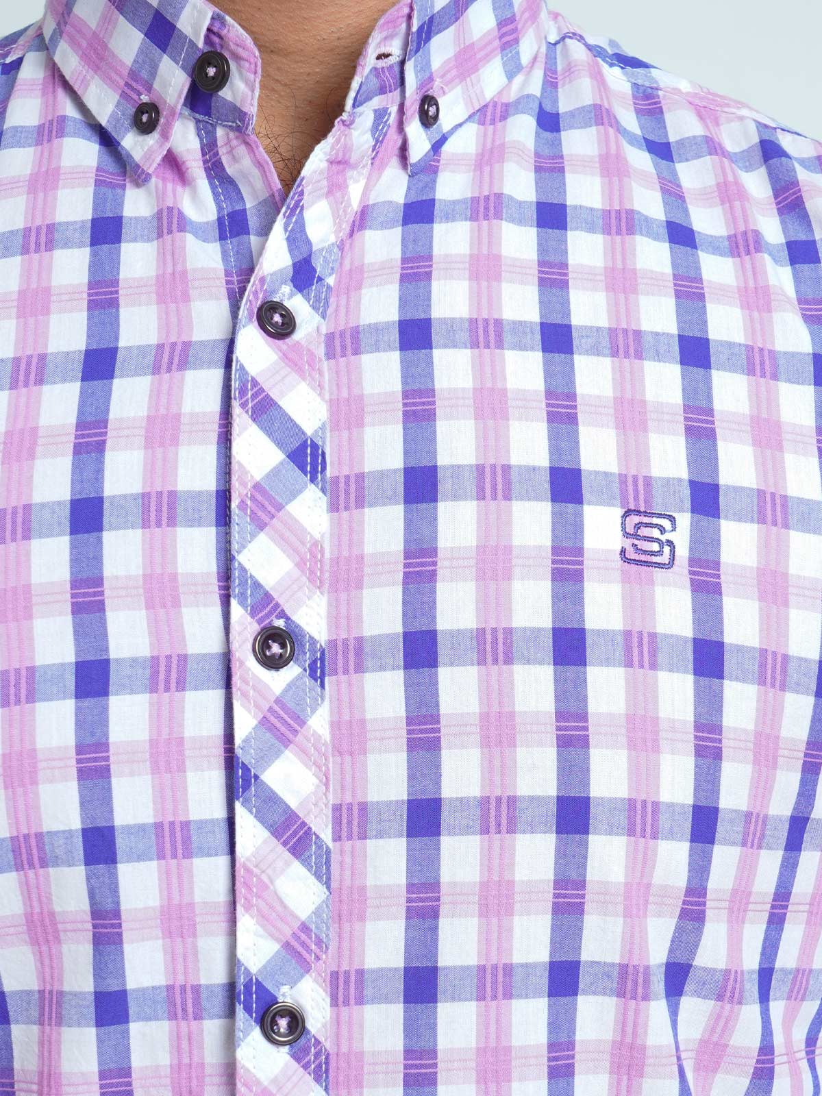 Blue & Purple Self Check Button Down Casual Shirt (CSC-059)