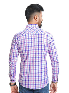 Blue & Purple Self Check Button Down Casual Shirt (CSC-059)