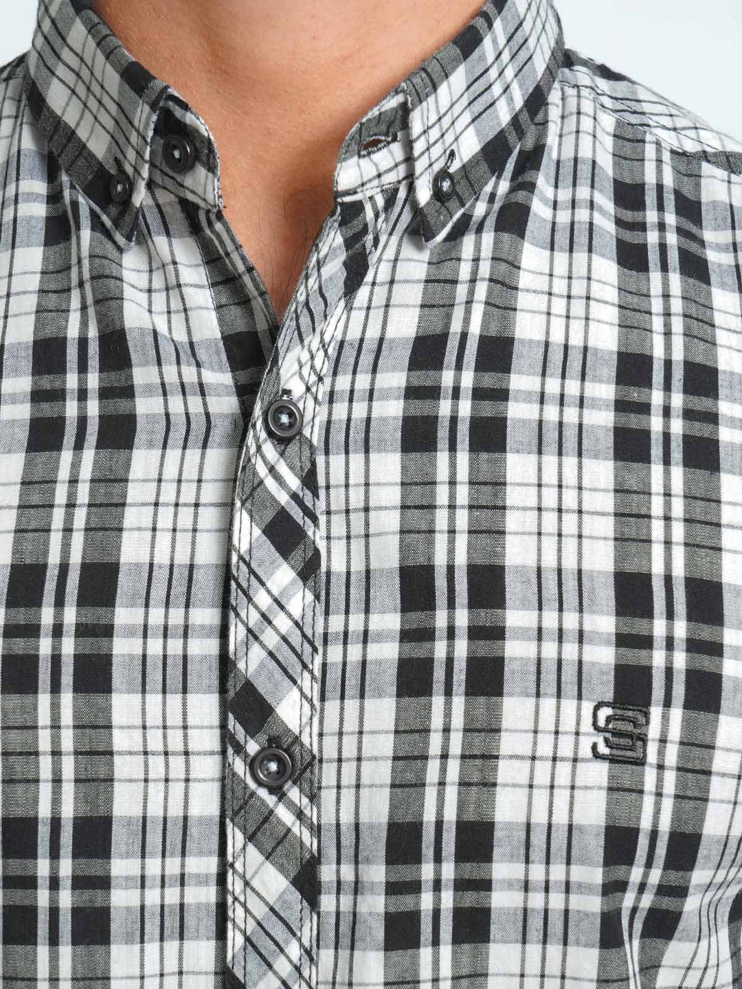 Black & White Check Button Down Casual Shirt (CSC-062)