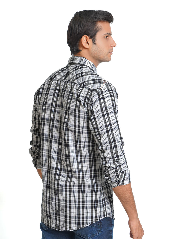 Black & White Check Button Down Casual Shirt (CSC-062)