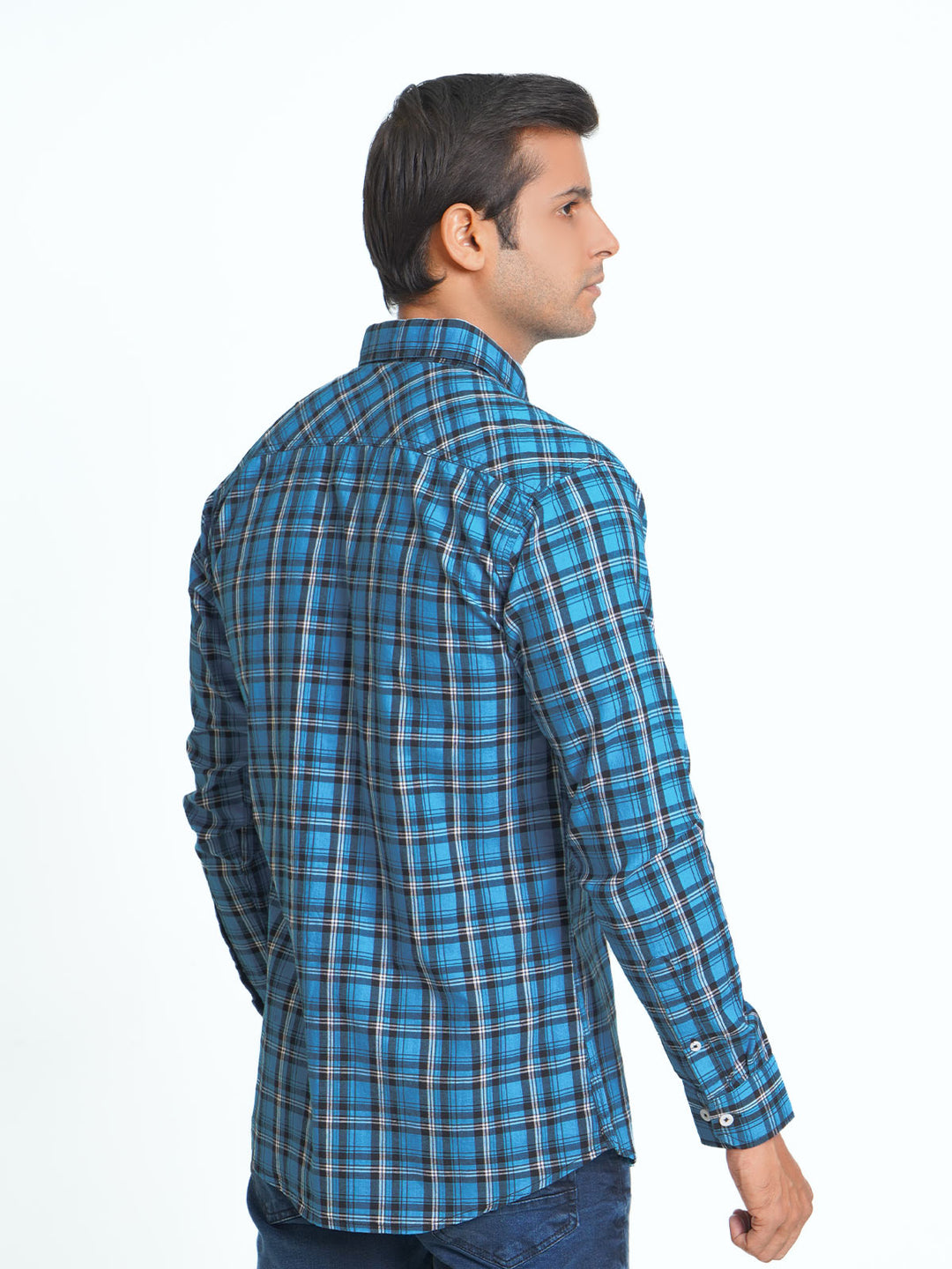 Royal Blue & Black Check Button Down Casual Shirt (CSC-063)