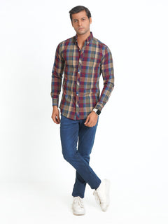 Multi Color Check Button Down Casual Shirt (CSC-066)