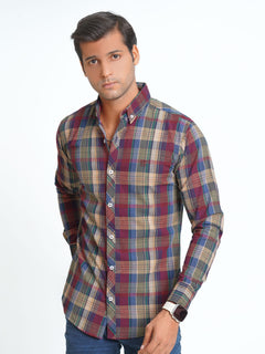 Multi Color Check Button Down Casual Shirt (CSC-066)