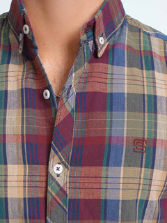 Multi Color Check Button Down Casual Shirt (CSC-066)